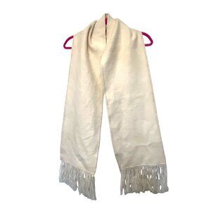 Handmade Alpaca Fiber Scarf With Tassels - 62" Long - Cream - Artesania Textil